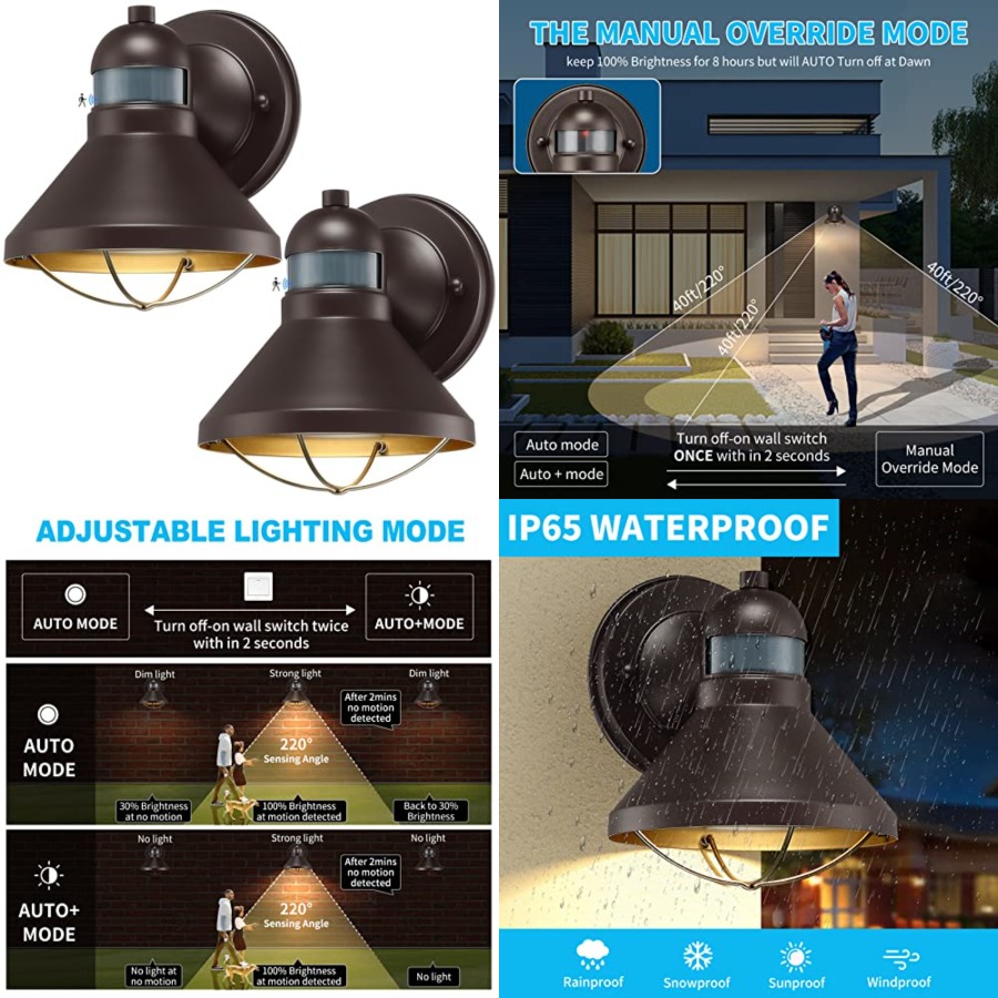 Outdoor Lighting Sensor - Paquete de 2 Lámparas de Pared