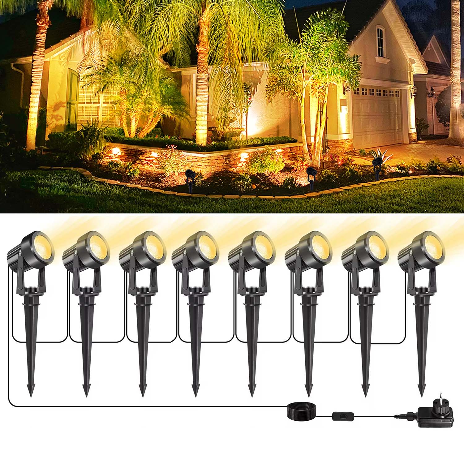 Outdoor Lighting Voltage - Foco exterior de 4/6/8 LED, 3000K,