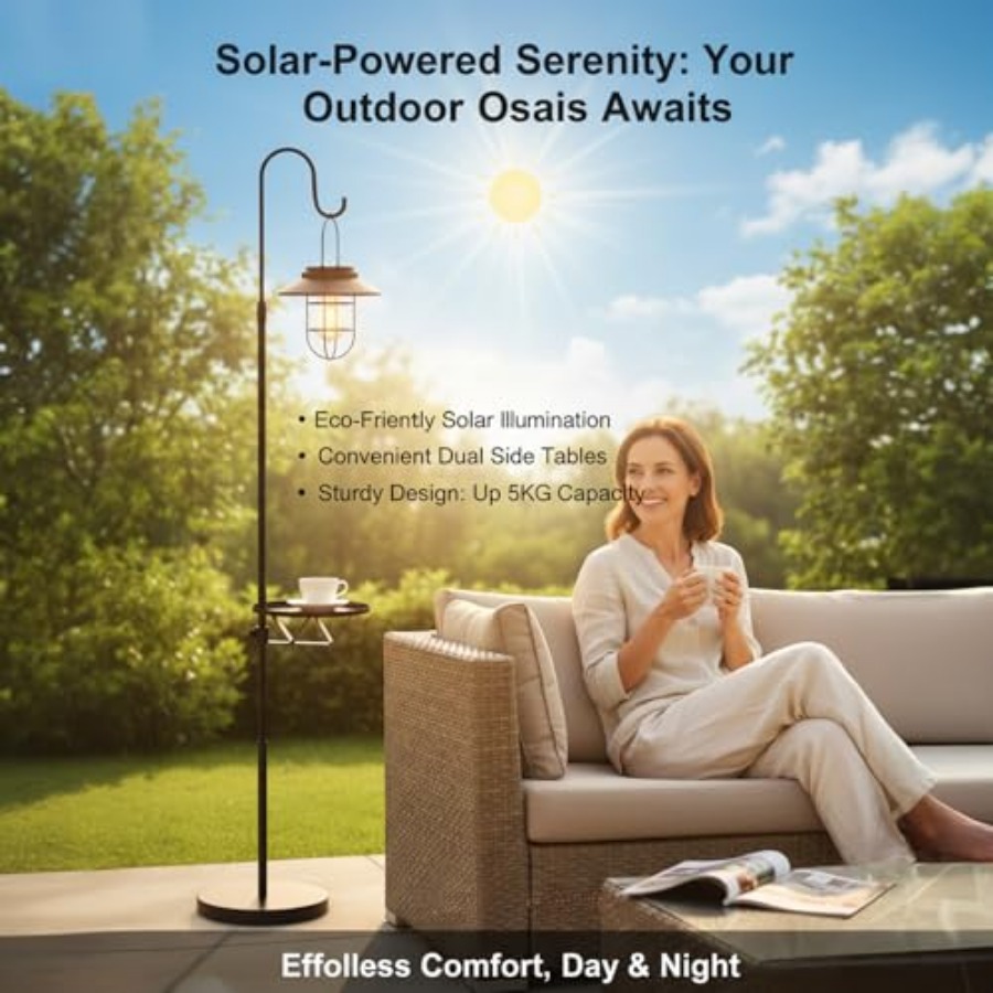 Lámpara Solar de Pie con Mesa, - Outdoor Lighting Lamps reseña y precio