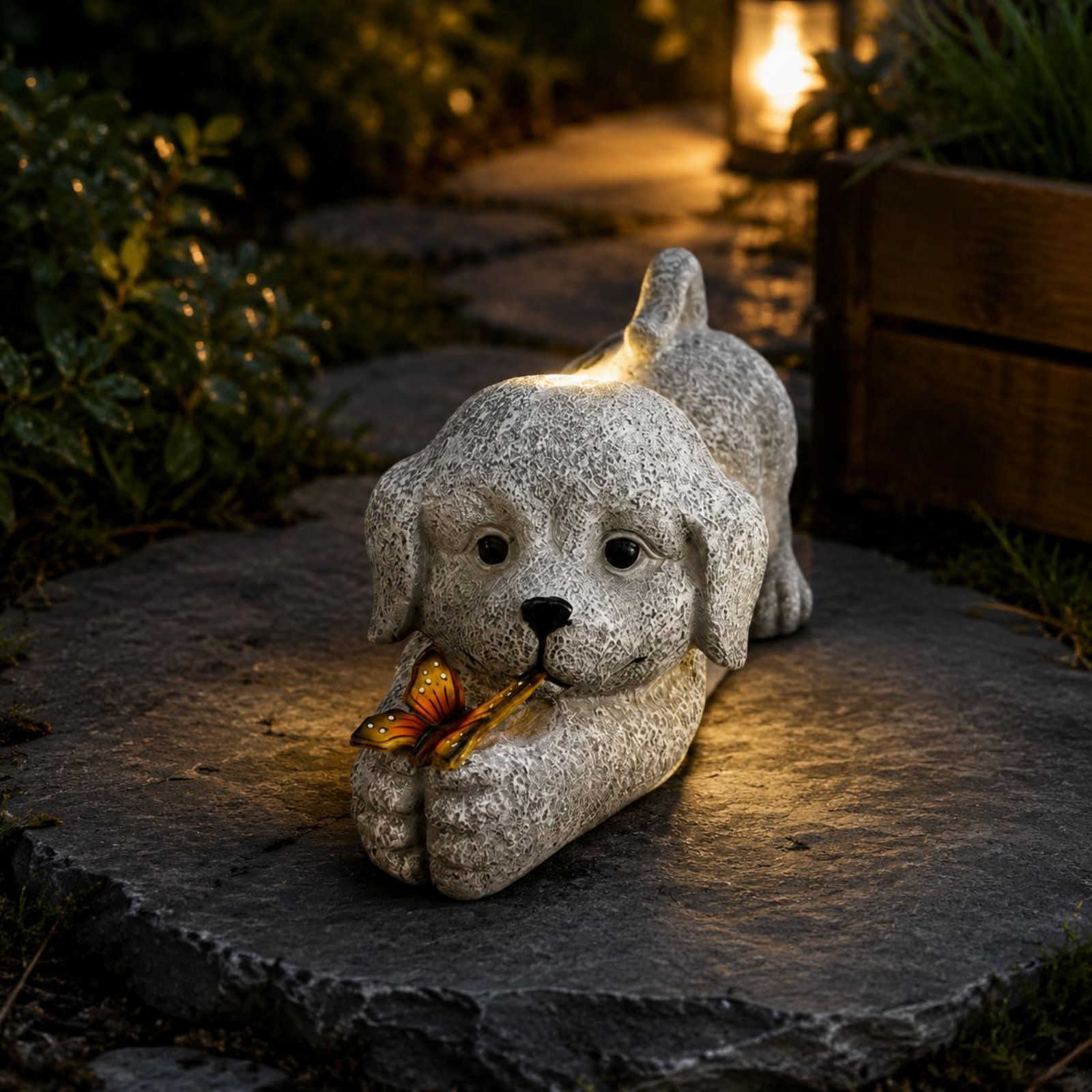Estatua de perro solar, artesa - Outdoor Lighting Yard reseña y precio