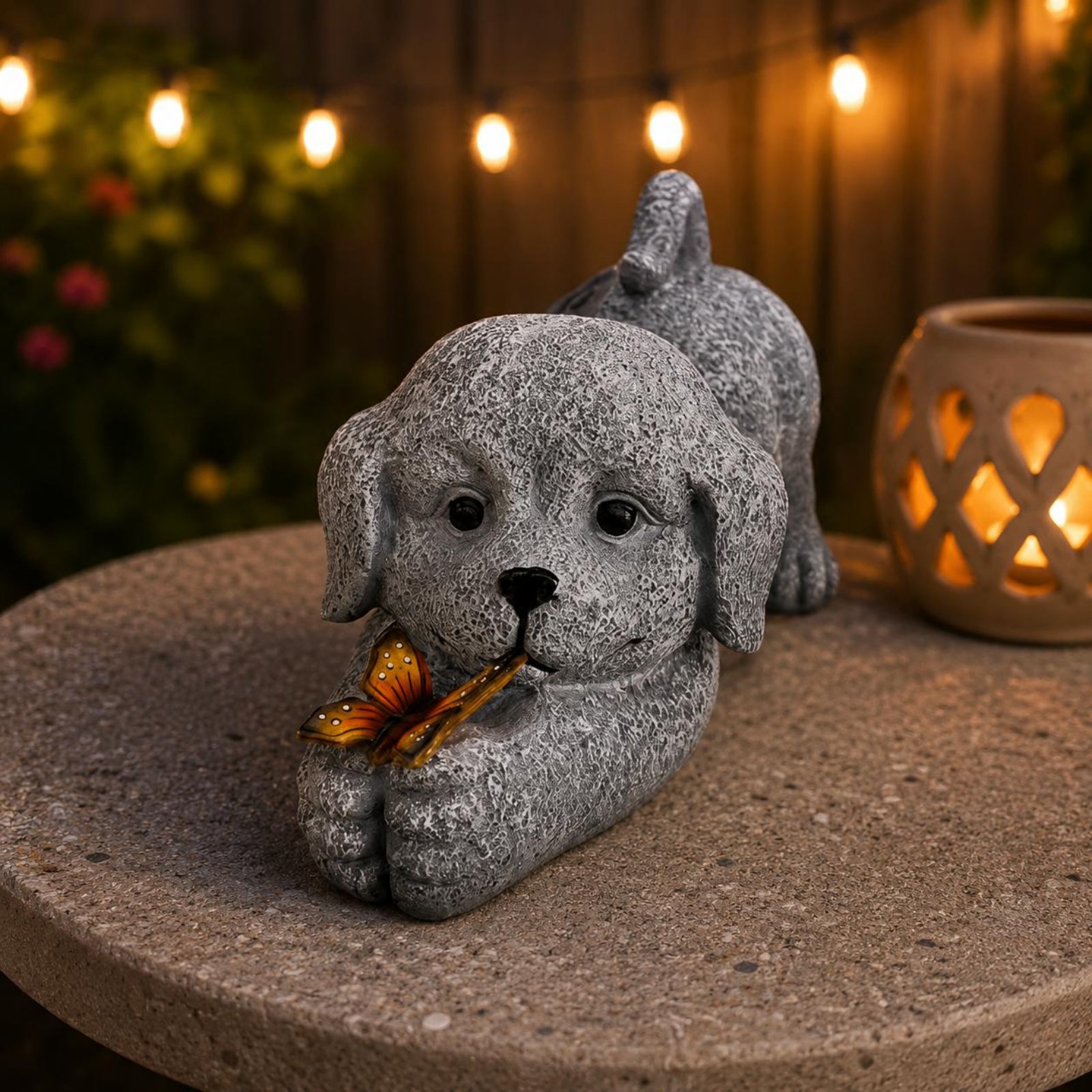 Estatua de perro solar, artesa - Outdoor Lighting Yard reseña y precio