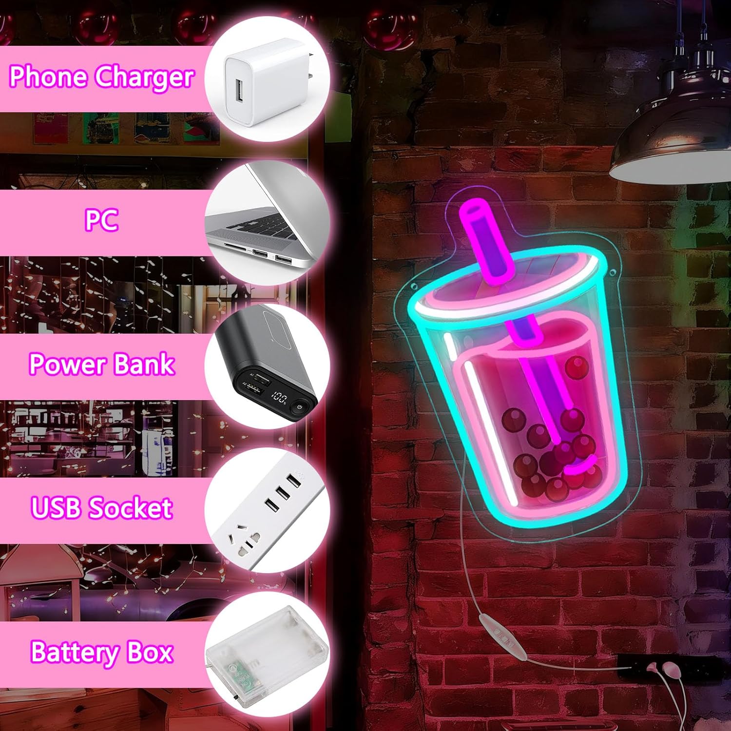 Letrero de neón de Bubble Tea, - Outdoor Lighting Restaurant reseña y precio